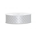 Biela saténová stuha s bodkami - 25mm/25m
