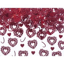 Červené konfety na stôl - vyrezávané srdcia