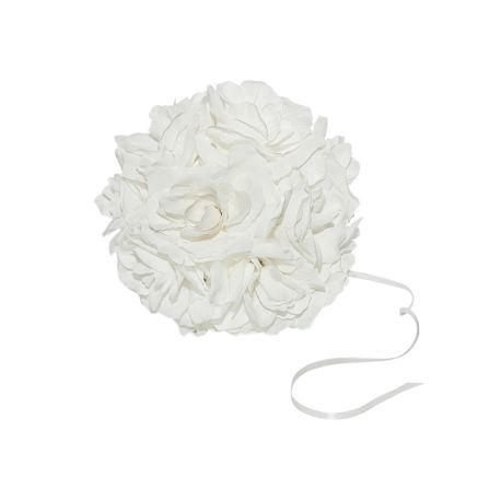 Biela dekoračná guľa z ruží - 21cm