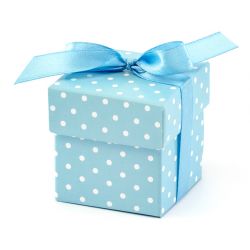 Modrá krabička na darčeky pre hostí s bodkami DOPREDAJ